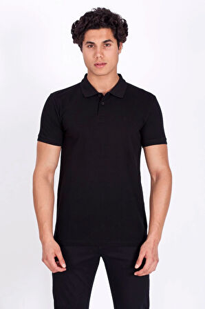 Erkek Polo Yaka Tişört Siyah %100 Pamuk Slim Fit POLO T-SHİRT NCS JEANS 1055