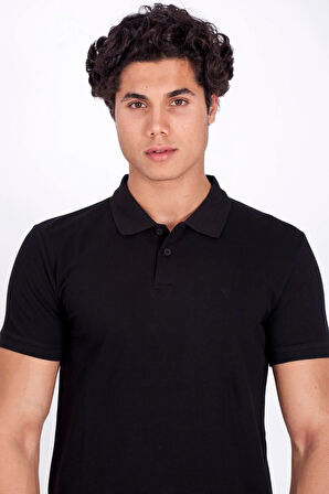 Erkek Polo Yaka Tişört Siyah %100 Pamuk Slim Fit POLO T-SHİRT NCS JEANS 1055