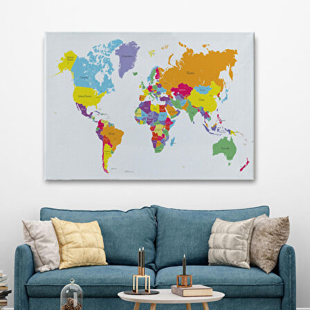 Harita Sepeti Dünya Haritası Dekoratif Kanvas Tablo 1055