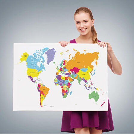 Harita Sepeti Dünya Haritası Dekoratif Kanvas Tablo 1055