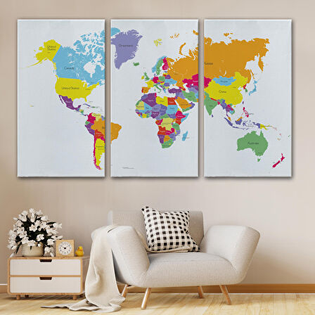Harita Sepeti Dünya Haritası Dekoratif Kanvas Tablo 1055