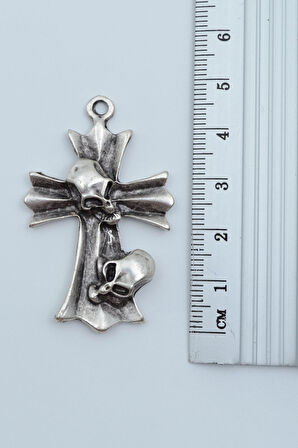 2'li Kuru Kafa Haç Kuru Kafa Gümüş Kaplama Kolye Seti