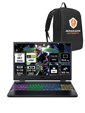 Acer Nitro 5 i7 12650H 16GB 256GB SSD RTX4060/8GB 165Hz FHD 15.6" FDOS Gaming Laptop & PER4 ÇANTA