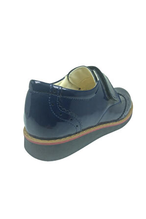 OrtopedikAL (Saçlı) Kız Erkek Unisex Filet Lacivert Rugan Cırtlı Oxford Termo Tabanlı Ayakkabı