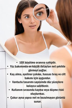 10x Büyüteçli Vantuzlu Makyaj Aynası Tıraş Aynası Banyo Duvar Aynası 9 cm
