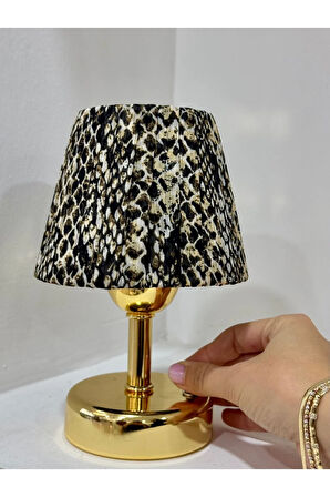 Zebra Desen Kumaş Kablosuz Masa Lambası Alt Parlak Gold