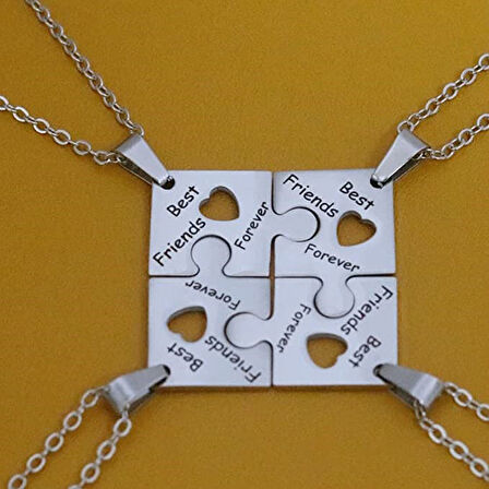 4 Lü Yapboz Best Friend Forever  Kalpli Kolye  Hediyelik Aksesuar Şık