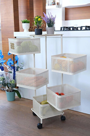 Hafsa Home 5 Katlı Açılır Kapanır Metal Kare Sebzelik-Krem
