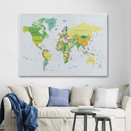 Harita Sepeti Dünya Haritası Dekoratif Kanvas Tablo 1056