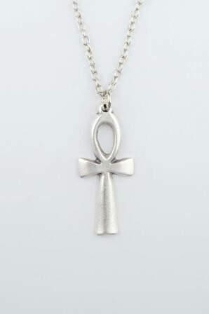 Ankh Anahtarı - Nil'in Anahtarı Erkek Kadın Kolye Antik Gümüş Kaplama - 60 cm Düz Zincir