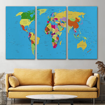 Harita Sepeti Dünya Haritası Detaylı Dekoratif Kanvas Tablo 1058