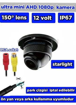 ULTRA MİNİ AHD 1080P  KAMERA 150'' GENİŞ AÇILI LENS  METAL KASA ÖN YAN VEYA ARKA KULLANIMA UYUMLU 12 V