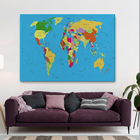 Harita Sepeti Dünya Haritası Detaylı Dekoratif Kanvas Tablo 1058