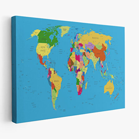Harita Sepeti Dünya Haritası Detaylı Dekoratif Kanvas Tablo 1058
