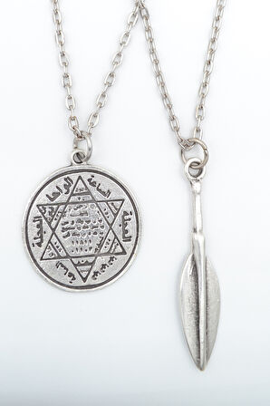 2'li Hz. Süleyman Mührü ve Mızrak Gümüş Kaplama Kolye Seti