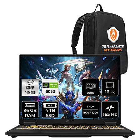 Asus TUF F16 i7 14650HX 96GB 4TB SSD RTX5050/8GB 115W 165Hz 16'' WUXGA FDOS Gaming Laptop FX608JHR
