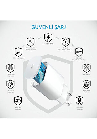 İPHONE 11 SERİSİ 12 SERİSİ 13 SERİSİ İPHONE 14 14 PRO 14 PRO MAX 20W TYPEC TO LİGHTNİNG ŞARJ KABLOSU VE ŞARJ ADAPTÖRÜ