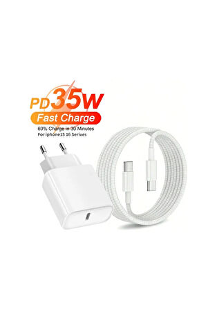 İPHONE 15 15 PRO 15 PRO MAX İPHONE 16 16 PRO 16 PRO MAX 35W TYPEC TO TYPEC HASIR ŞARJ KABLOSU VE ŞARJ ADAPTÖRÜ