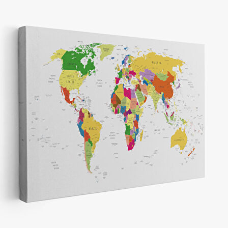 Harita Sepeti Dünya Haritası Detaylı Dekoratif Kanvas Tablo 1059
