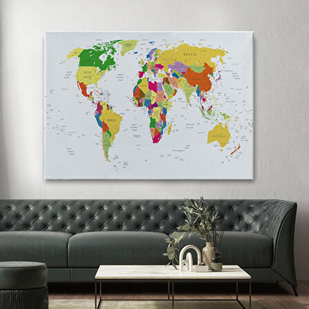 Harita Sepeti Dünya Haritası Detaylı Dekoratif Kanvas Tablo 1059