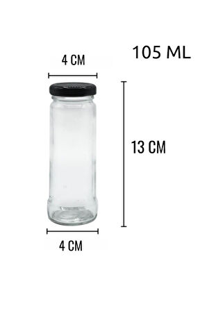 6 Adet 105 ml Metal Siyah Kapaklı 105 Cc Şeffaf Uzun Cam Kavanoz Baharatlık Beslenme Şişe