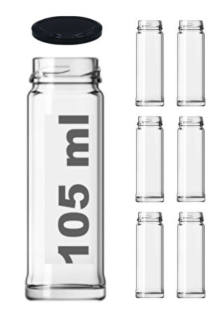 6 Adet 105 ml Metal Siyah Kapaklı 105 Cc Şeffaf Uzun Cam Kavanoz Baharatlık Beslenme Şişe