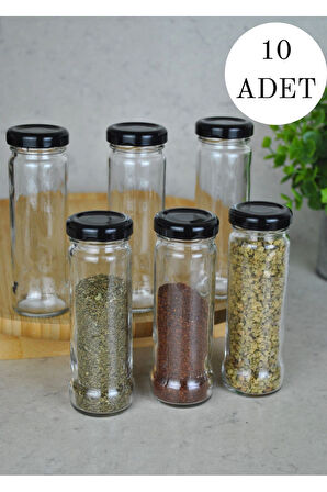 10 Adet 105 ml Metal Siyah Kapaklı 105 Cc Şeffaf Uzun Cam Kavanoz Baharatlık Beslenme Şişe