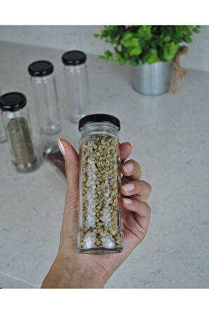 10 Adet 105 ml Metal Siyah Kapaklı 105 Cc Şeffaf Uzun Cam Kavanoz Baharatlık Beslenme Şişe