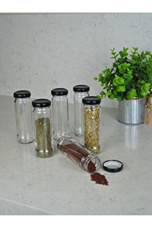 10 Adet 105 ml Metal Siyah Kapaklı 105 Cc Şeffaf Uzun Cam Kavanoz Baharatlık Beslenme Şişe