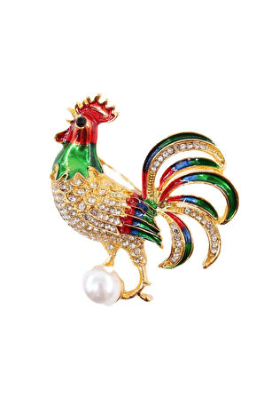 Horoz broş. Taşlı tasarım incili horoz broş. Yaka iğnesi broş. Kadın broş. Broş. Erkek broş. Unisex