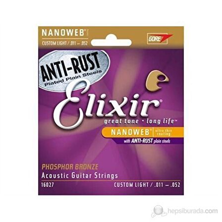 Elixir 16027 Nanoweb Phosphor Bronze Akustik Gitar Teli (11-52)