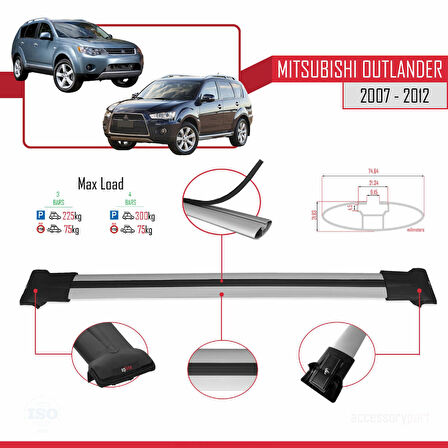 Mitsubishi Outlander 2 2007-2012 Arası ile Uyumlu FLY Model Ara Atkı Tavan Barı Gri 3 Adet
