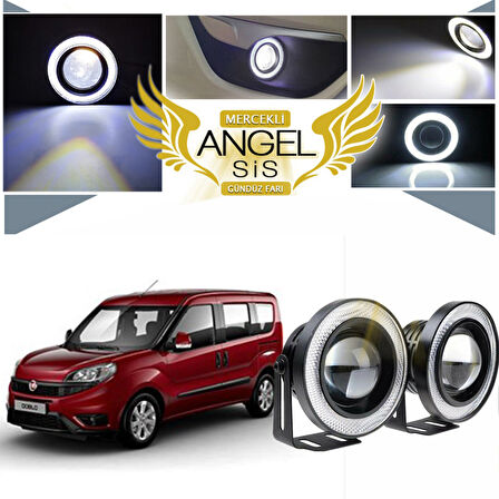 Fiat Doblo D4 Uyumlu, Universal Mercekli Led Angel Sis Farı, 76mm Beyaz Renk