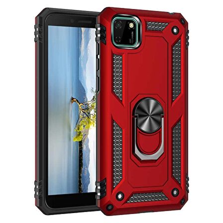 Gpack Huawei Y5P Kılıf Tank Koruma Vega Standlı Yüzüklü Mıknatıslı