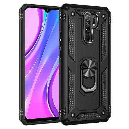 Gpack Xiaomi Redmi 9 Kılıf Tank Koruma Vega Standlı Yüzüklü Mıknatıslı