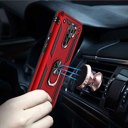 Gpack Xiaomi Redmi 9 Kılıf Tank Koruma Vega Standlı Yüzüklü MıknatıslıNano Glass