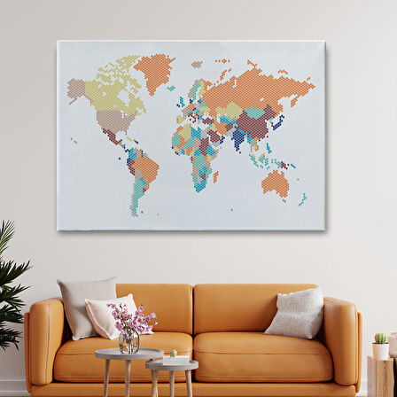 Harita Sepeti Dünya Haritası Dekoratif Kanvas Tablo 1061