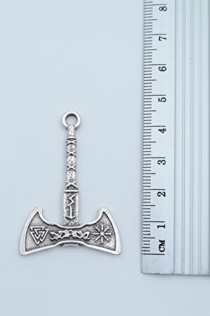 2'li Viking Çift Taraflı Savaşçı Balta Triagle Ok Ucu Gümüş Kaplama Kolye Seti