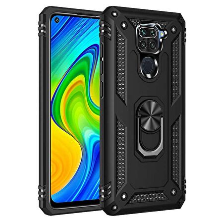 Gpack Xiaomi Redmi Note 9 Kılıf Tank Koruma Vega Standlı Yüzüklü MıknatıslıNano Glass