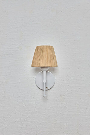 Bohem Hasır Rafya Saçaksız El Yapımı Beyaz Kablosuz Pilli Ledli Aplik