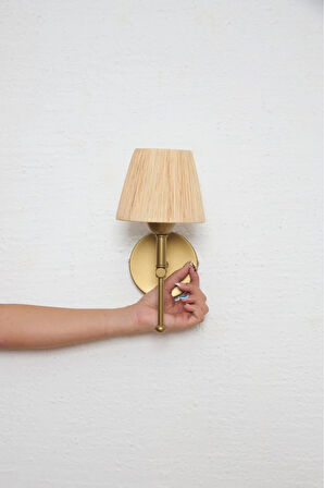 Bohem Hasır Rafya Saçaksız El Yapımı Eskitme Gold Kablosuz Pilli Ledli Aplik