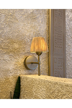 Bohem Hasır Rafya Saçaksız El Yapımı Eskitme Gold Kablosuz Pilli Ledli Aplik