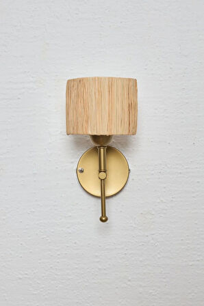 Bohem Hasır Rafya Saçaksız Oval El Yapımı Eskitme Gold Kablosuz Pilli Ledli Aplik