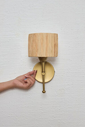 Bohem Hasır Rafya Saçaksız Oval El Yapımı Eskitme Gold Kablosuz Pilli Ledli Aplik