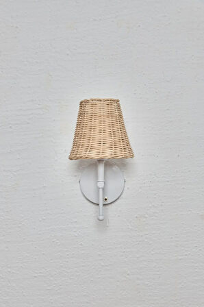 Rattan Beyaz Kablosuz Pilli Ledli Duvar Aydınlatması Aplik