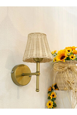 Rattan Eskitme Gold Kablosuz Pilli Ledli Duvar Aydınlatması Aplik