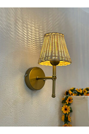 Rattan Eskitme Gold Kablosuz Pilli Ledli Duvar Aydınlatması Aplik