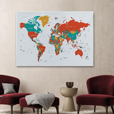 Harita Sepeti Dünya Haritası Dekoratif Kanvas Tablo 1063