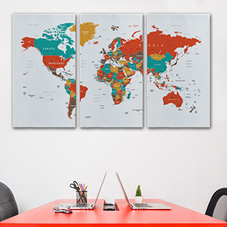 Harita Sepeti Dünya Haritası Dekoratif Kanvas Tablo 1063