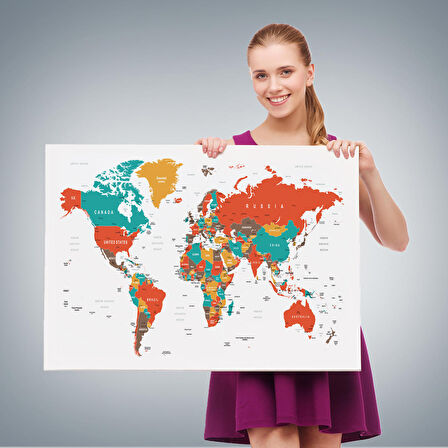 Harita Sepeti Dünya Haritası Dekoratif Kanvas Tablo 1063